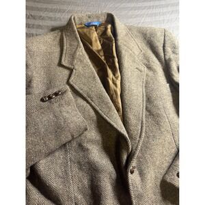 Pendleton Men 44 Long Wool Herringbone Blazer Brown Elbow Patches Sport Coat USA